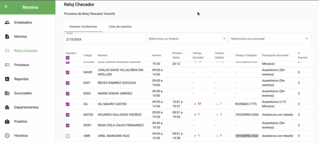definición de horarios de los trabajadores para el cálculo de la nómina